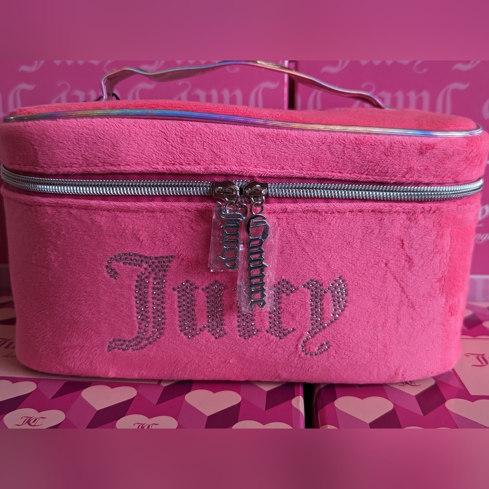 BNWT Juicy Couture Neon Pink Cosmetics Soft Train Case